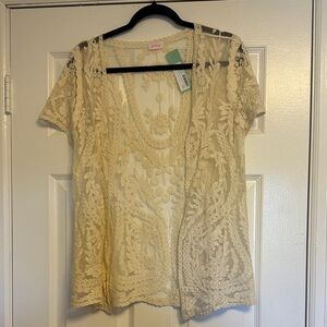 Pixley Cream Floral Lace Boho Kimono Cardigan - Size Large
